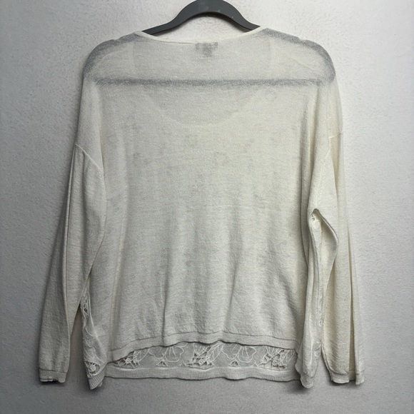 J Jill Knit Floral Sweater White Linen Blend L Petite Sheer - Picture 2 of 7